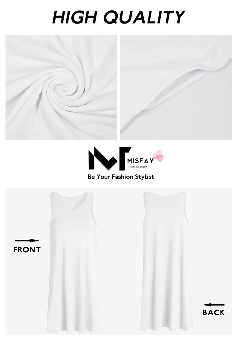 MISFAY Women's Summer Casual T Shirt Dresses Beach Cover up Tank Dress(White,M) - Image 4